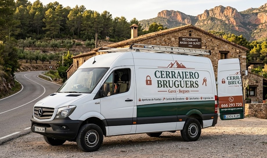Vistas de la Ermita de Bruguers, la roca rojiza y el paisaje del Massís del Garraf en Gavà
